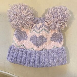 Cozy Heart Pattern Kids Beanie with Pom-Poms